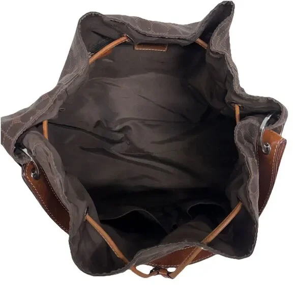 Vintage Kate Spade Brown Canvas Drawstring Bucket Bag Dot Geometric Print - Picture 10 of 13